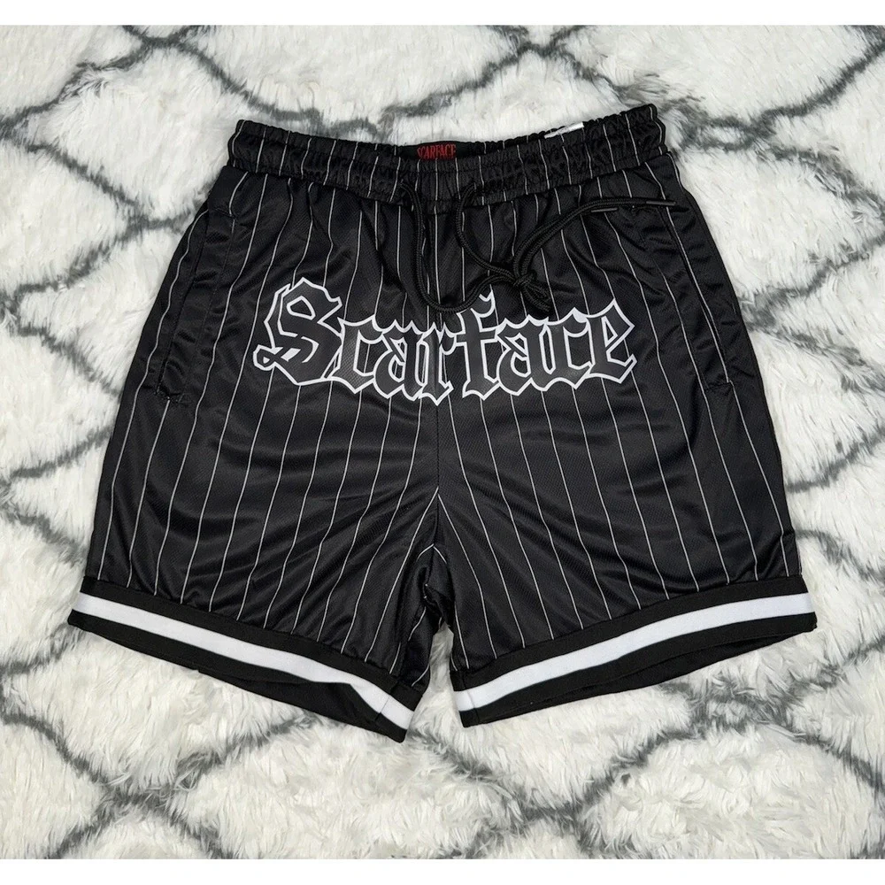 REASON Scarface Mesh Pinstripe Shorts‎ Black Men's Size S *NEW* $49